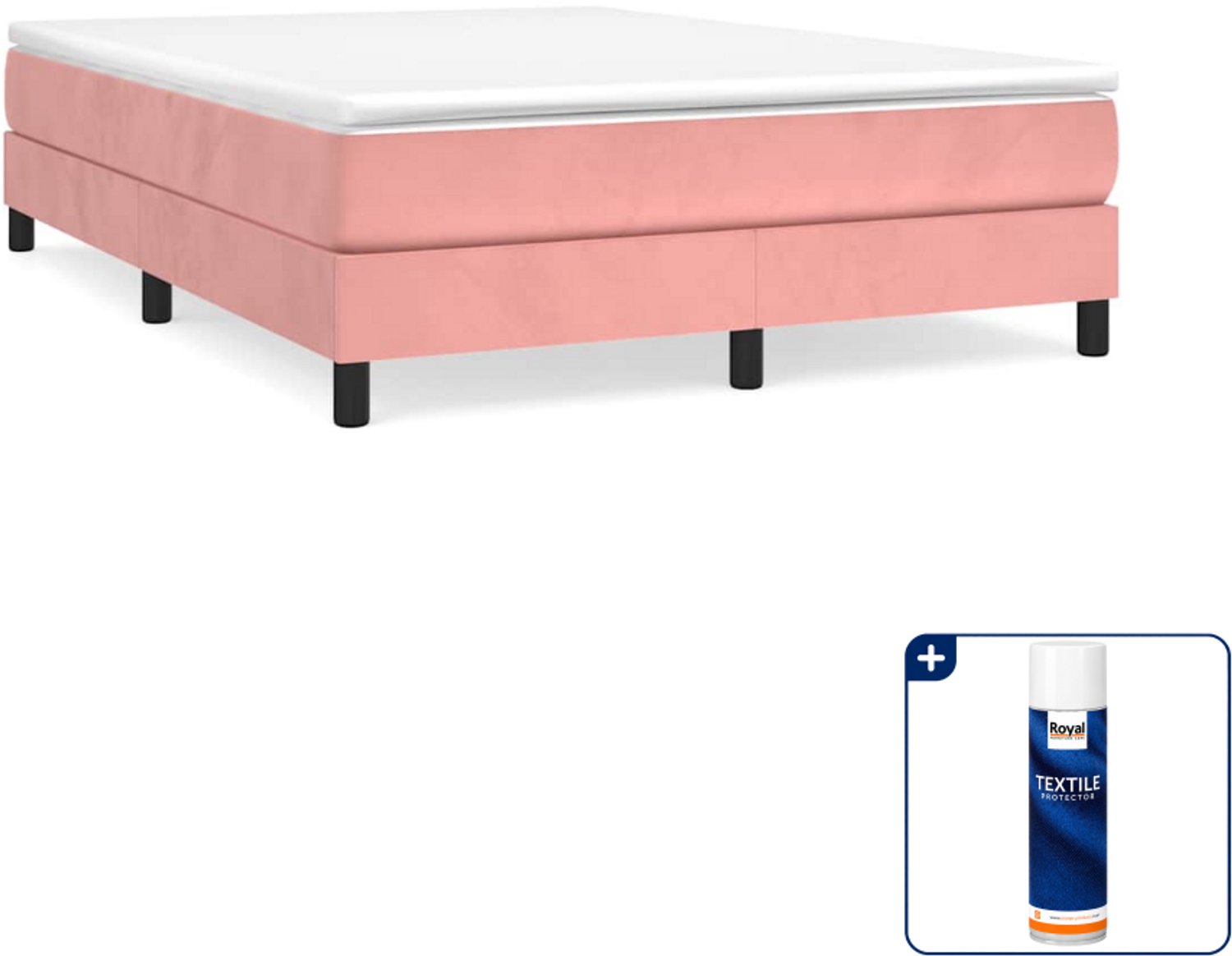 vidaXL boxspring bed Small double - 140 x 200 cm - fluweel - roze - Inclusief textielbeschermer 500 ml