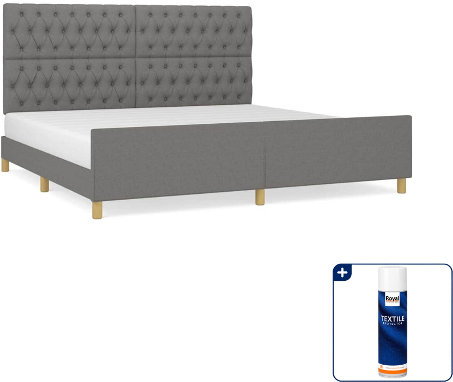 vidaXL bedframe - 200 x 200 cm - donkergrijs - Inclusief textielbeschermer 500 ml