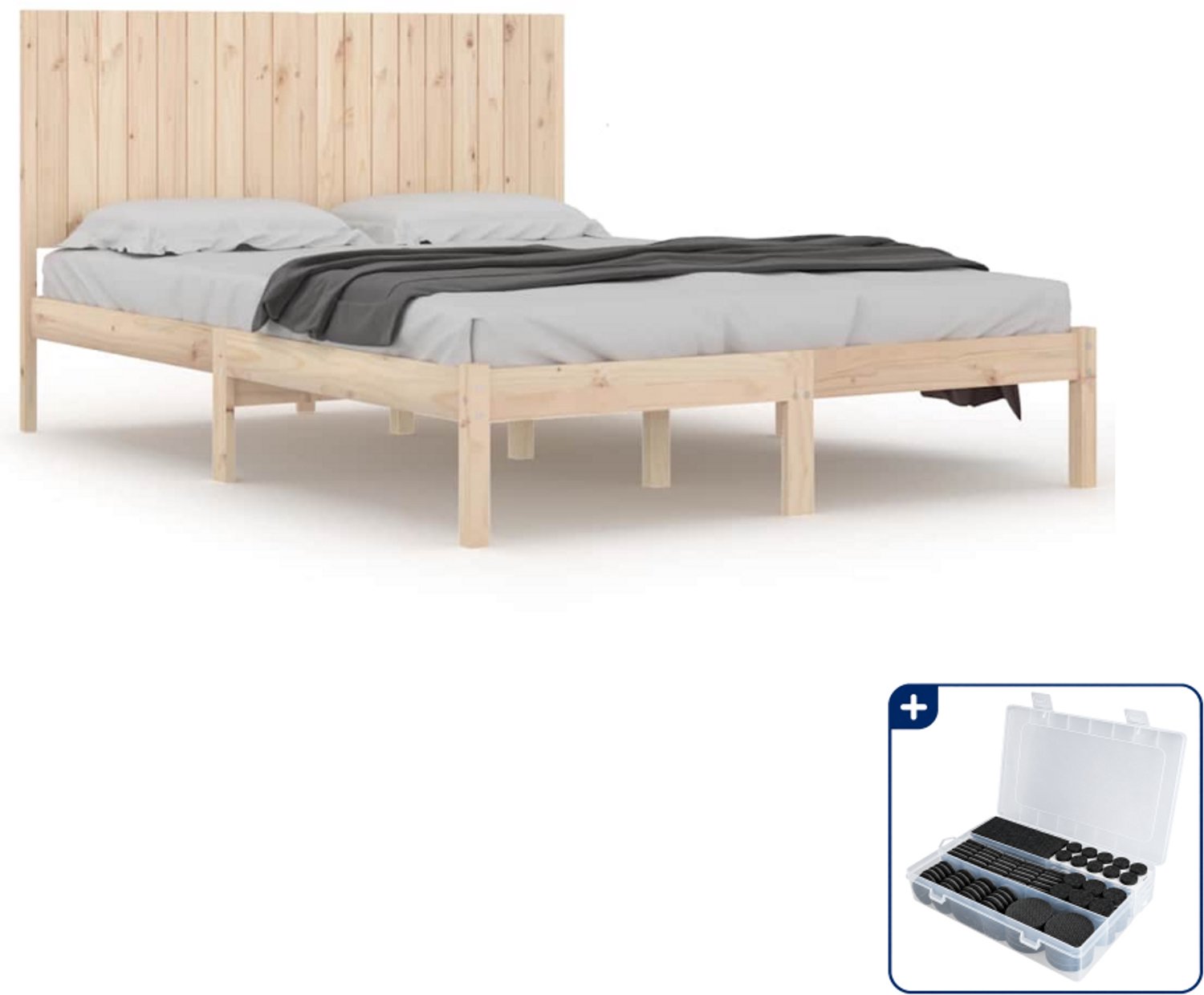 vidaXL bedframe - Kingsize - 180 x 200 cm - massief grenenhout - Inclusief antikrasvilt 177-delig Taupe