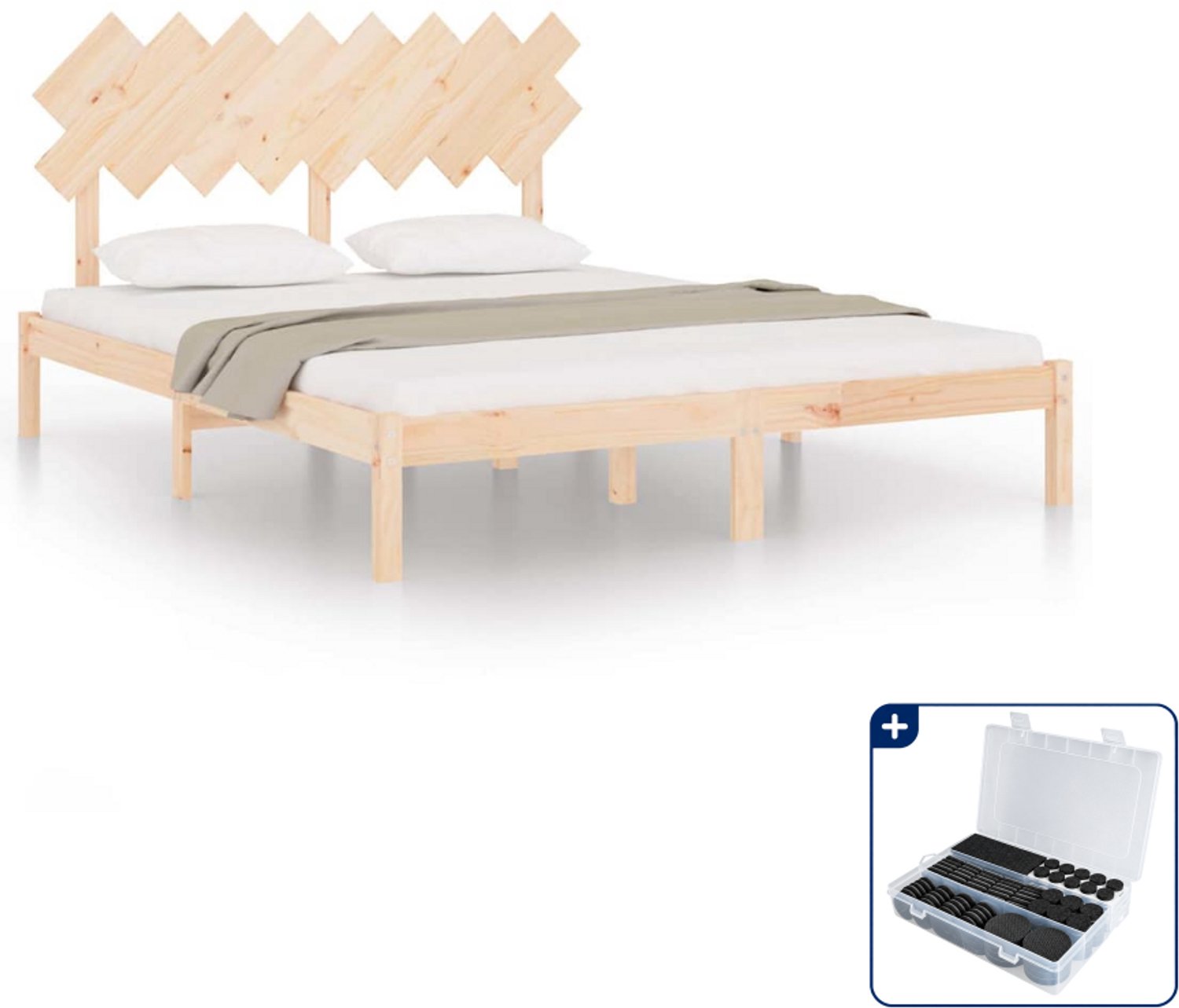 vidaXL Queensize bedframe - 160 x 200 cm - massief grenenhout - Inclusief antikrasvilt 177-delig Blauw