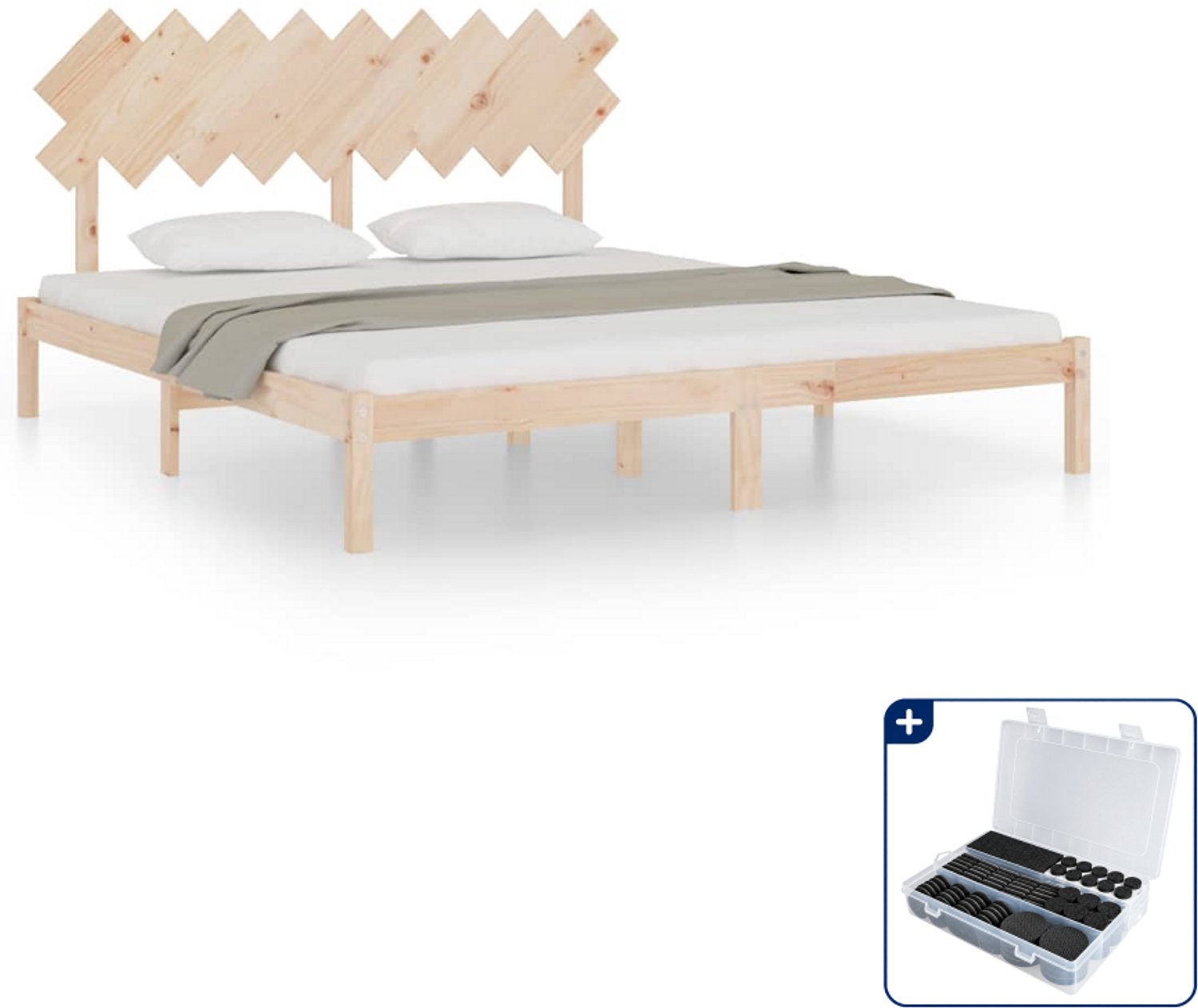 vidaXL Kingsize bedframe 180 x 200 cm - massief grenenhout - Inclusief antikrasvilt 177-delig Bruin
