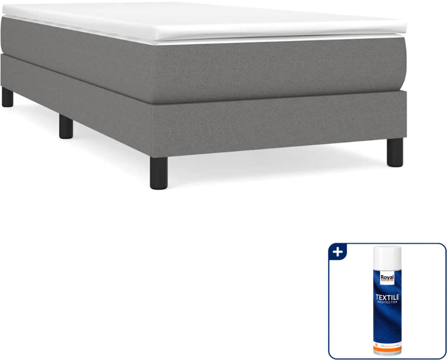 vidaXL boxspring bed - 90 x 200 cm - stof - donkergrijs - Inclusief textielbeschermer 500 ml Blauw