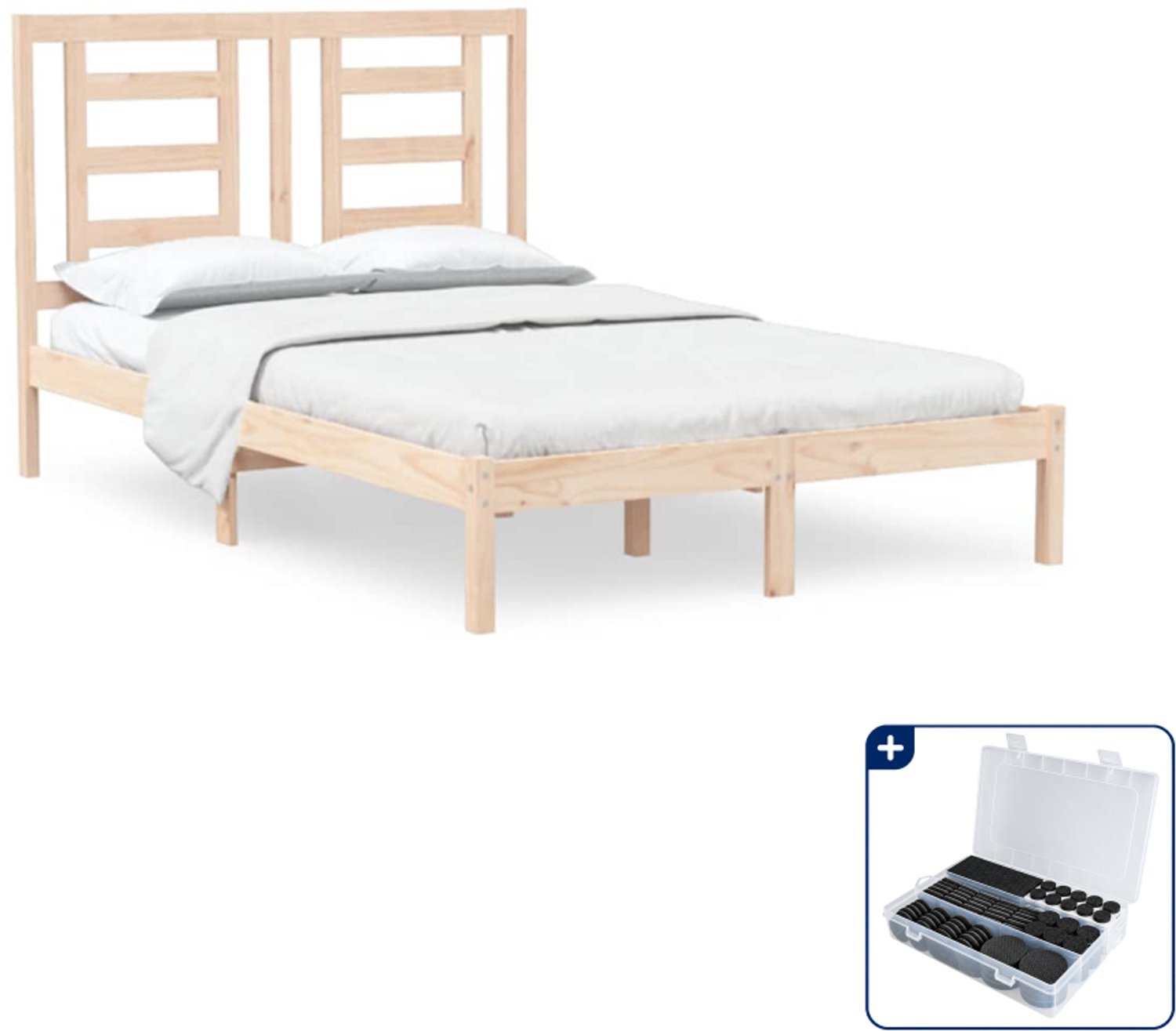 vidaXL bedframe - 120 x 200 cm - massief grenenhout - Inclusief antikrasvilt 177-delig Taupe