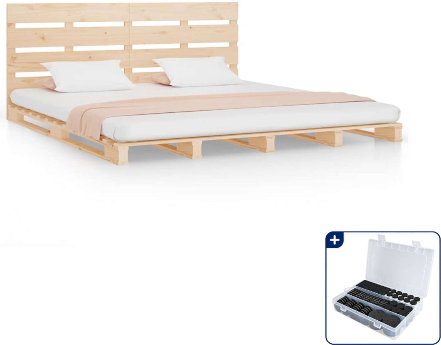 vidaXL Queensize bedframe - 160 x 200 cm - massief grenenhout - Inclusief antikrasvilt 177-delig Bruin
