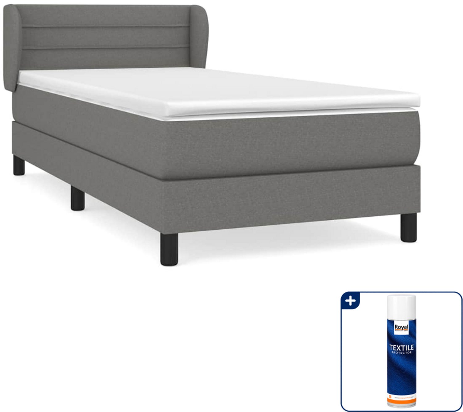 vidaXL boxspring met matras - 100 x 200 cm - donkergrijs - Inclusief textielbeschermer 500 ml