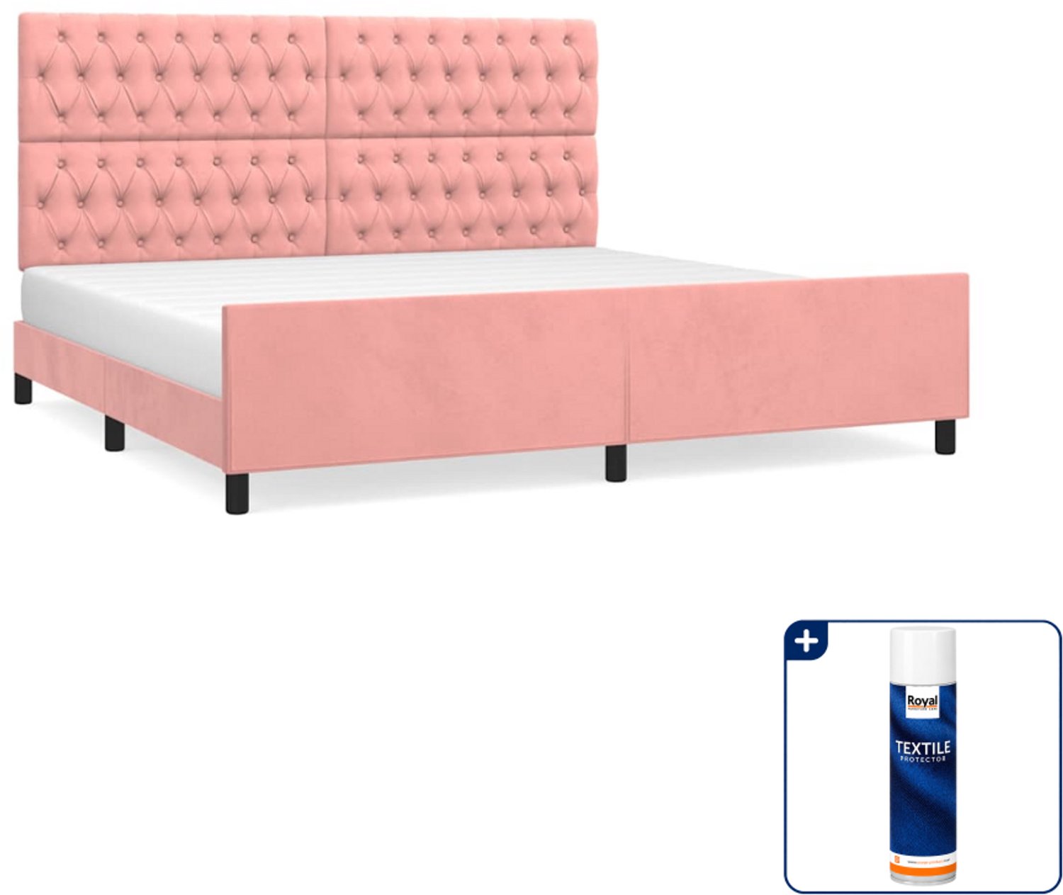 vidaXL Bedframe - 200 x 200 cm - fluweel - roze - Inclusief textielbeschermer 500 ml