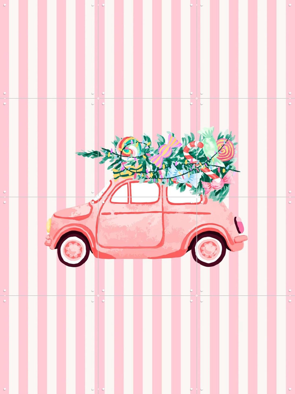 IXXI Candy Christmas Car, Palmartprints - 60 x 80 cm - Grote wanddecoratie en posters - Speels, Kleurrijk, Slaapkamer, Woonkamer, Kerst Roze