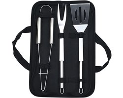 Kleine zak bamboe grillset - BBQ set met gereedschap: vork, spatel, tang voor outdoor barbecue - Kleine zak 3-delige set (spatel, vork, tang)