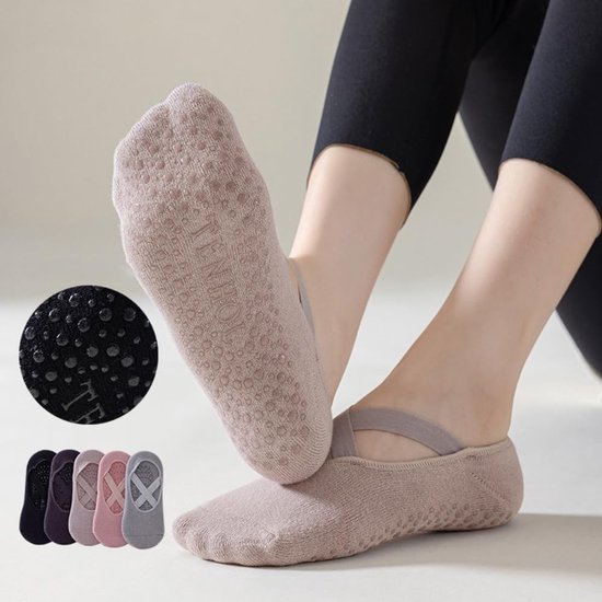 Yogasokken en pilatesokken met antislip voor dames en heren, ideaal voor fitness, yoga en dans, donkerpaars — afbeelding 3