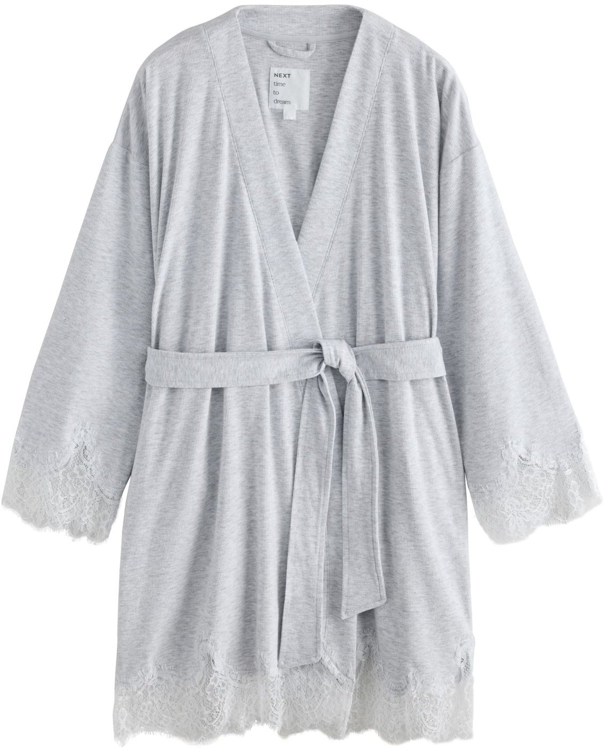 Next Dames - Geribbelde kamerjas met kanten details - Grijs Light Grey