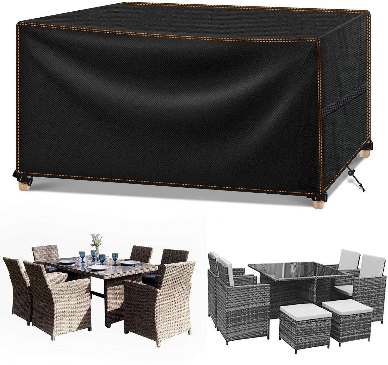 Famanu Winterbestendige waterdichte afdekking voor tuinmeubelen, 420D Oxford-stof, zwart, 185 x 90 x 74 cm, voor rechthoekige tuintafels en terrasmeubilair