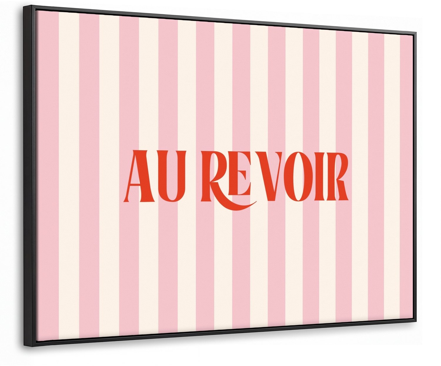 Canvas Schilderij met Baklijst 70x50cm - Zachtroze - Rood - Strepen - Au Revoir - Muurdecoratie woonkamer - Slaapkamer decoratie - Kamer accessoires - Schilderijen op canvas met lijst