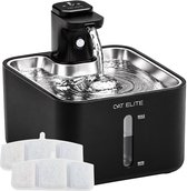 Cat Elite® Draadloze Drinkfontein Kat | Wave – Waterfontein - Vernieuwd – Accu tot 30 Dagen – Kattenfontein met Sensor – 3 Standen incl. Continu – 2,5 Liter – Stil 30 dB – RVS Drinkplateau – Waterdispenser – Incl. 2 Filters – Zwart