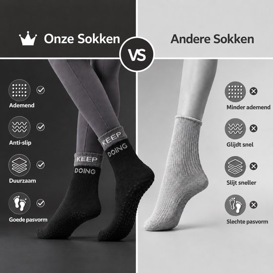 ECTEATOY® 3-Pack Pilates Sokken Antislip - Yogasokken met Siliconen Zool - voor Pilates, Barre & Balletsokken - Grijs, Zwart&Bruin — afbeelding 4