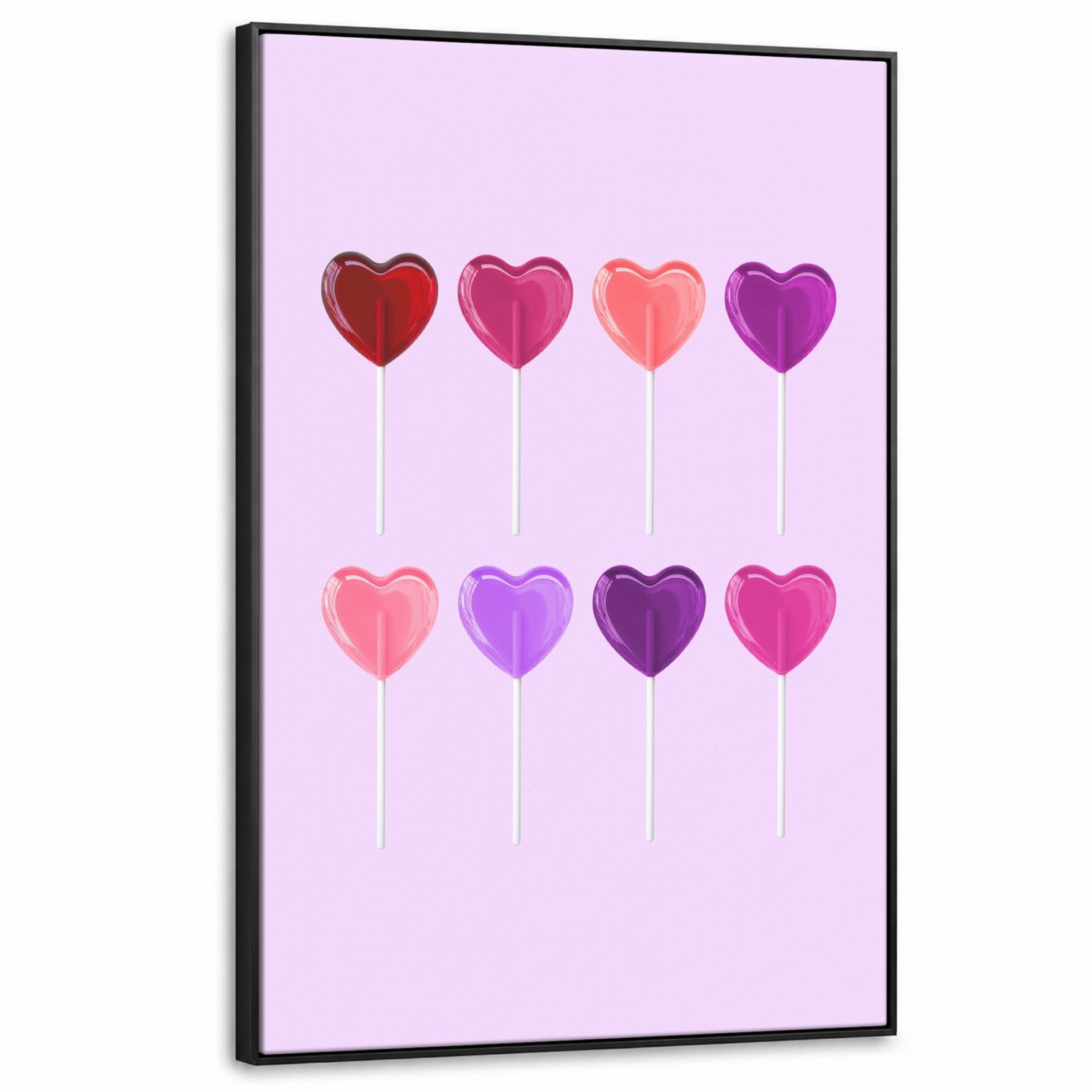 Canvas Schilderij met Baklijst XXL Canvas Schilderij met Baklijst 80x120cm - Lolly - Hart - Roze - Snoep - Muurdecoratie woonkamer - Slaapkamer decoratie - Kamer accessoires - Schilderijen op canvas met lijst groot