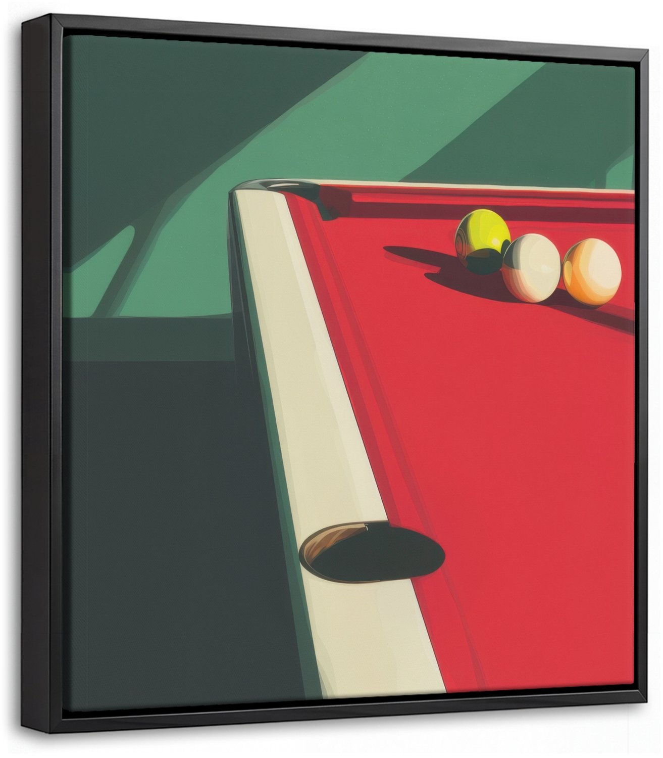Canvas Schilderij met Baklijst 20x20cm - Biljarttafel - Ballen - Rood - Schaduw - Muurdecoratie woonkamer - Slaapkamer decoratie - Kamer accessoires - Schilderijen op canvas met lijst