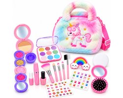 Homily Kinder Make-up Set voor Meisjes – Nep Make-up Speelgoed – Pluizig Unicorn Tasje – 16 Accessoires – Educatief Rollenspel – Vanaf 3 Jaar