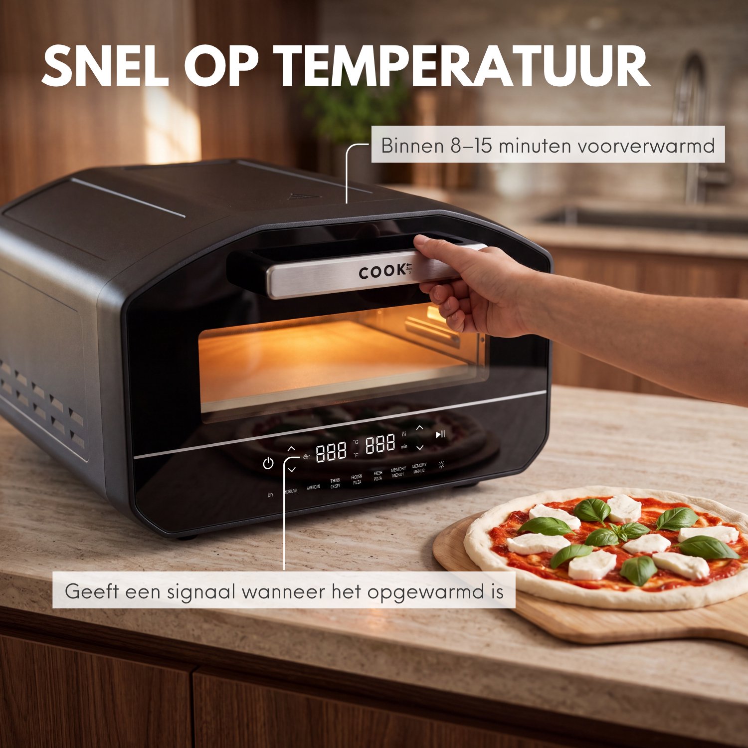 COOK-IT Elektrische Pizza Oven – Pizzaoven tot 450°C – 2100W – Voor Pizza’s tot 12 Inch – 5 Pizza Programma’s – Italiaanse, Amerikaanse & Crispy Pizza – foto 6