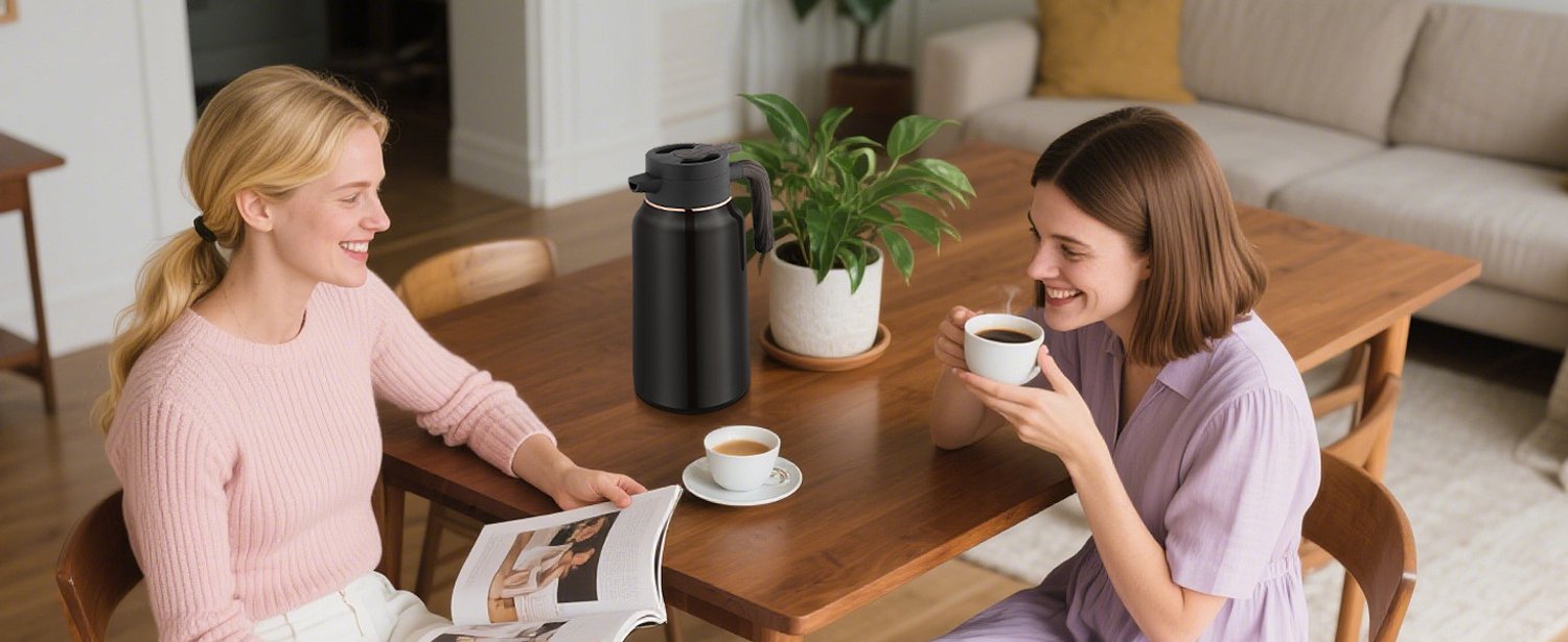 Thermoskan 2L - Dubbelwandige Isoleerkan - Vacuümfles - 304 RVS - Drukdop - Lekvrije Siliconen Afdichtingsring - Warm & Koud - BPA-vrij - Koffiekan & Theepot - Voor Thuis & Kantoor & Reis - Zwart – foto 8