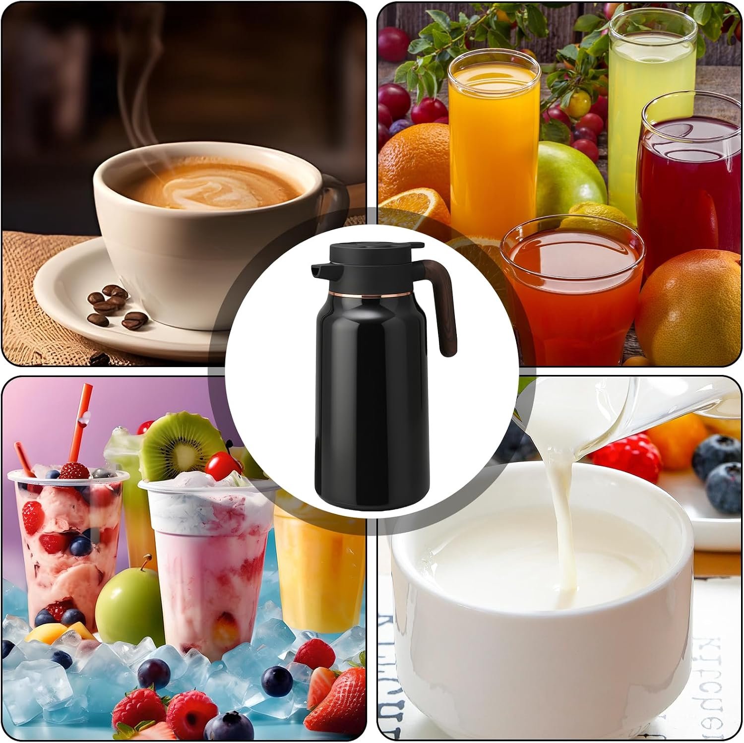 Thermoskan 2L - Dubbelwandige Isoleerkan - Vacuümfles - 304 RVS - Drukdop - Lekvrije Siliconen Afdichtingsring - Warm & Koud - BPA-vrij - Koffiekan & Theepot - Voor Thuis & Kantoor & Reis - Zwart – foto 3