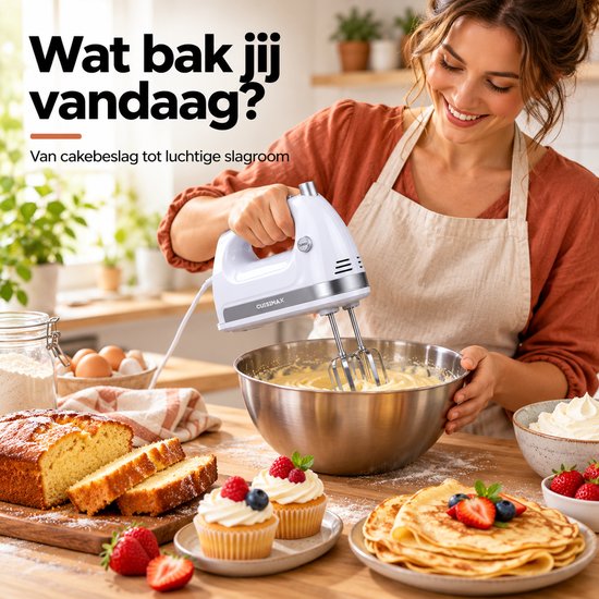 Cuisimax Krachtige Handmixer met Opbergbasis - 5 Standen + Turbo - Met Kloppers & Kneedhaken - Compacte mixer - Keukenmachine van Cuisimax — afbeelding 2