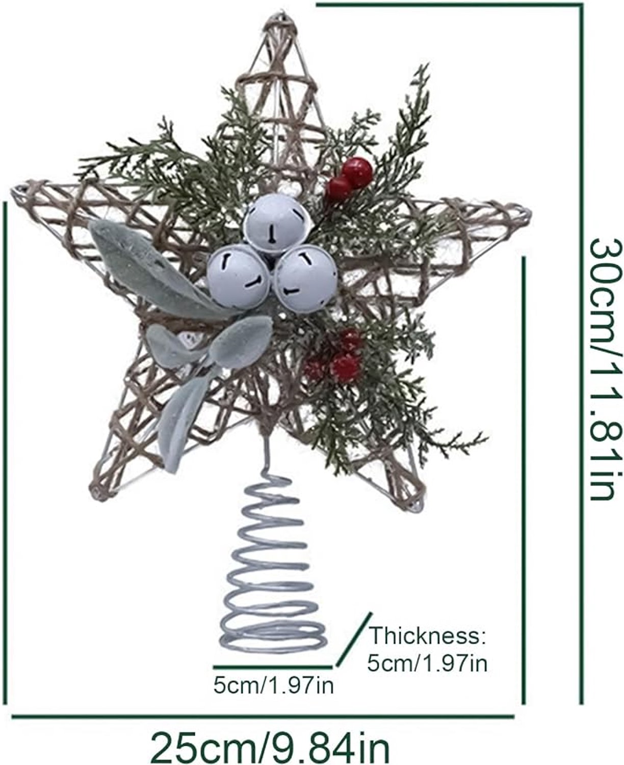 Glinsterende Kerstdecoratie - Kerstboom Piek - Piek kerstboom - Christmas piek - Vintage Verlichte Boomtopper Met Bel - Kerstboom topper - kerstversiering - kerstboomversiering - Verlichte Piek - Ster LED verlichting – foto 6