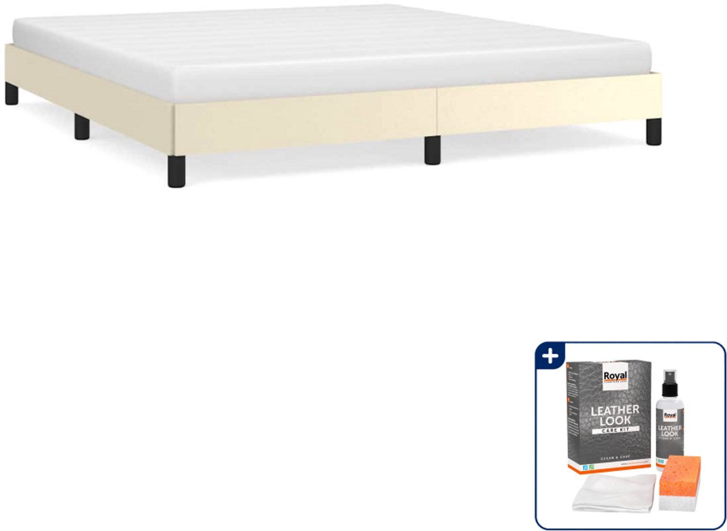 vidaXL bedframe Queensize - 160 x 200 cm - kunstleer - crème - Inclusief onderhoudsset voor kunstleer 150 ml