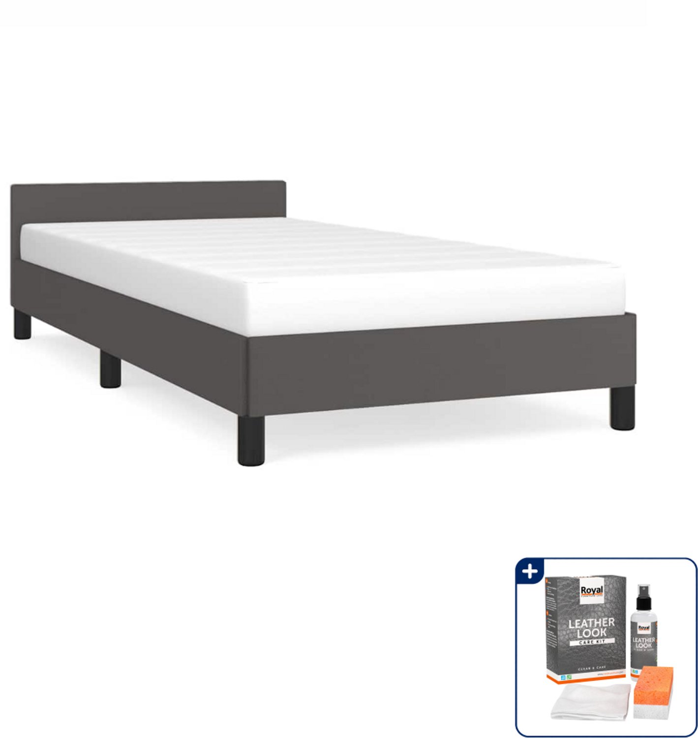 vidaXL bedframe - 90 x 190 cm - kunstleer - grijs - Inclusief onderhoudsset voor kunstleer 150 ml