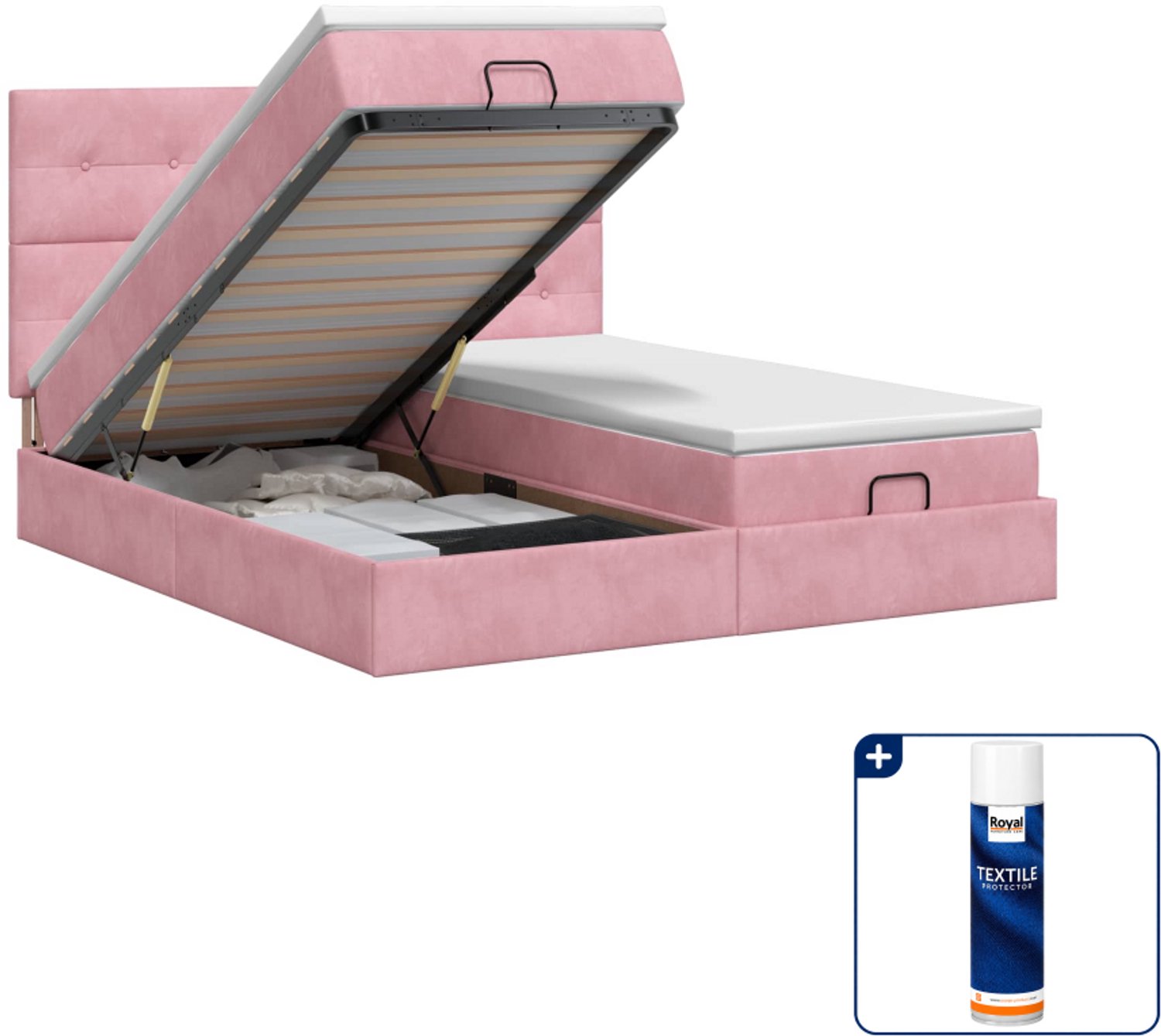 vidaXL queensize ottoman bed - 160 x 200 cm - fluweel - roze - Inclusief textielbeschermer 500 ml