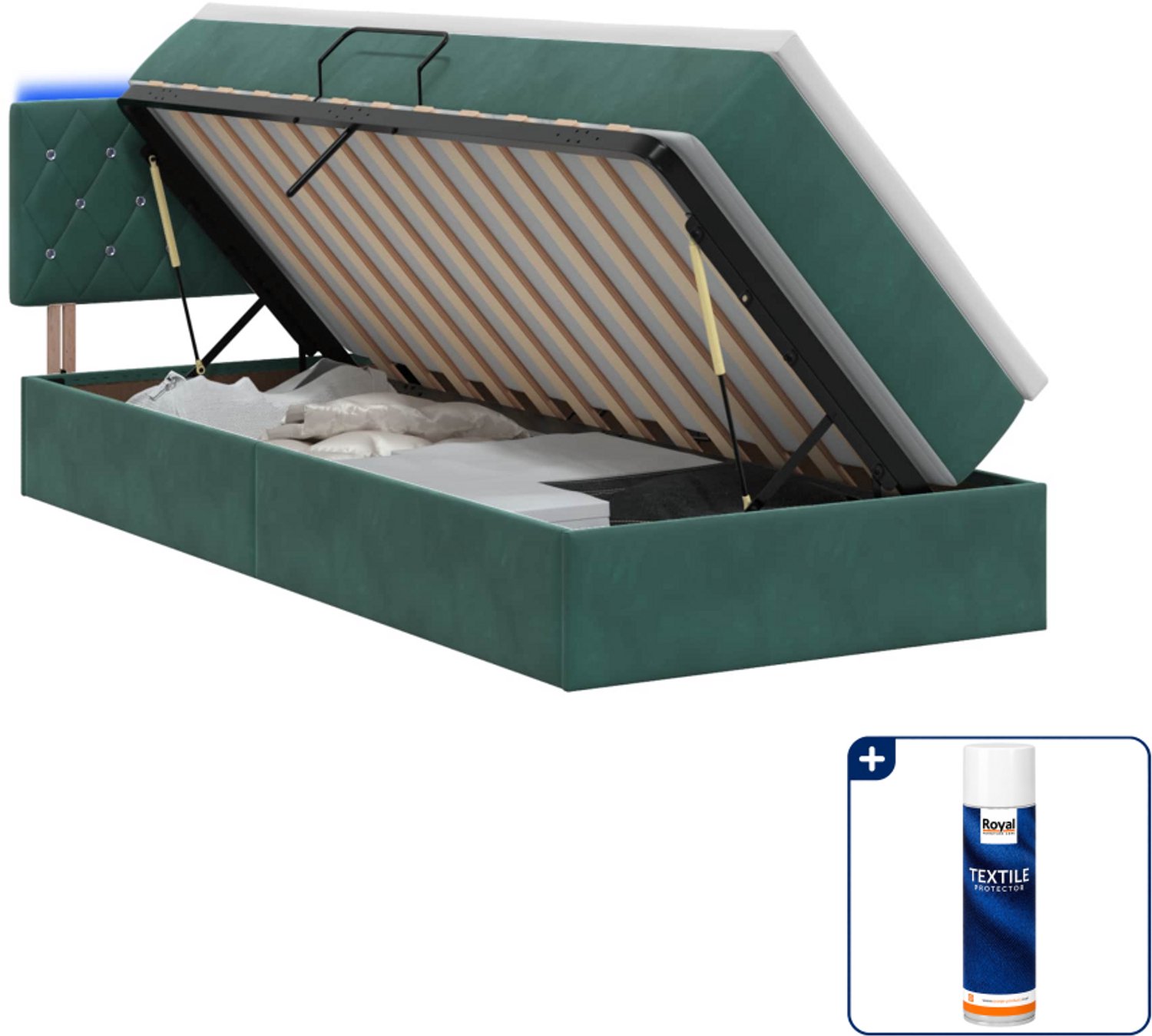 vidaXL led opslagbed met matras - 100 x 200 cm - fluweel - donkergroen - Inclusief textielbeschermer 500 ml