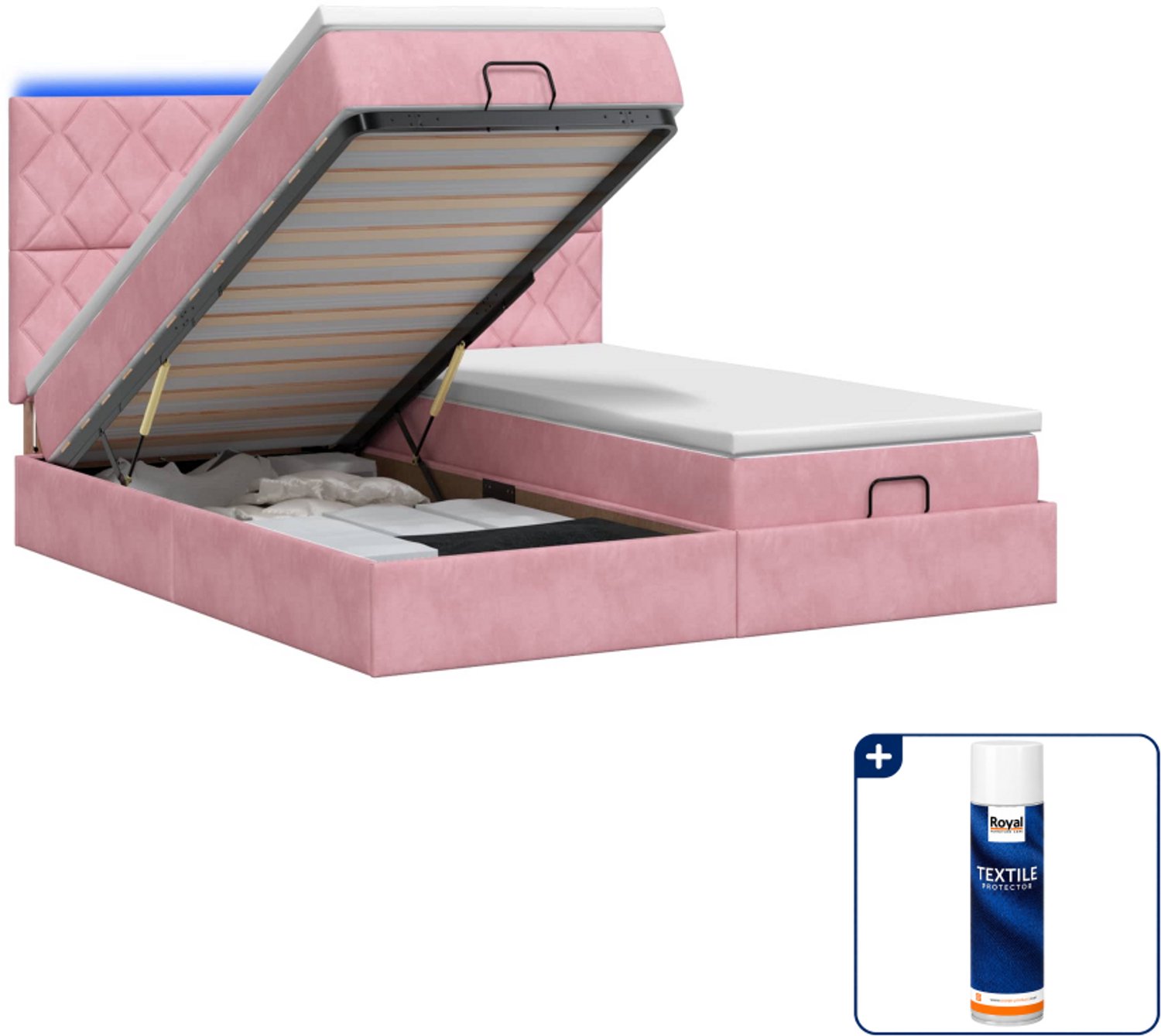 vidaXL Kingsize bed - 180 x 200 cm - roze - Inclusief textielbeschermer 500 ml