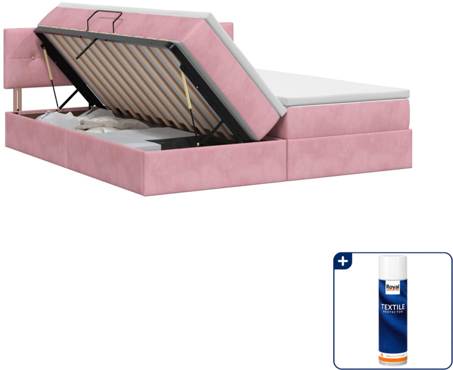 vidaXL opbergbed - 180 x 200 cm - roze - Inclusief textielbeschermer 500 ml