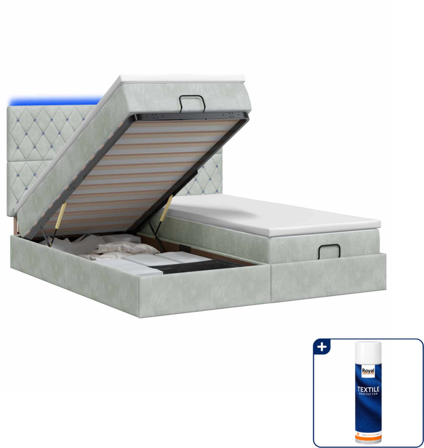 vidaXL Kingsize bed met matras en LED - 180 x 200 cm - lichtgrijs - Inclusief textielbeschermer 500 ml