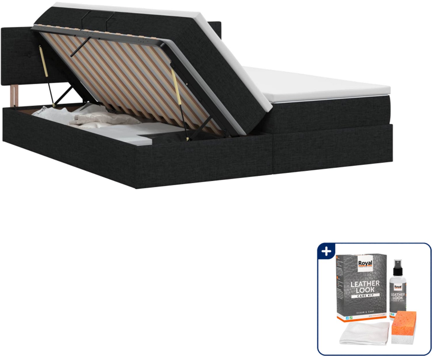 vidaXL opbergbed 200 x 200 cm - zwart - kunstleer - Inclusief onderhoudsset voor kunstleer 150 ml