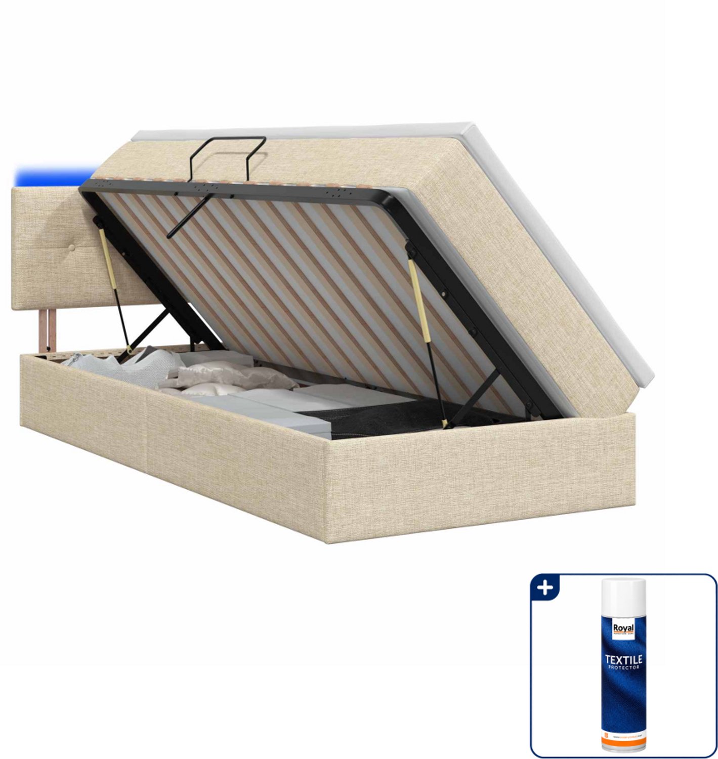 vidaXL led opslagbed met matras - 100 x 200 cm - crèmekleurig - Inclusief textielbeschermer 500 ml