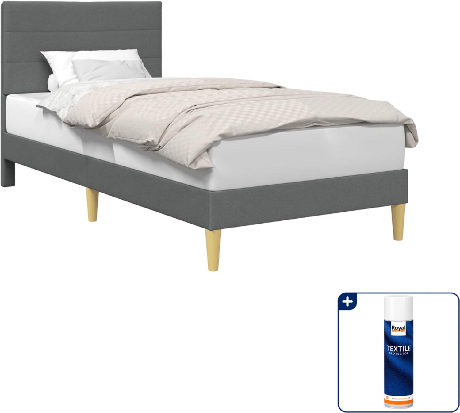 vidaXL bedframe met hoofdeinde - 100 x 190 cm - stof - donkergrijs - Inclusief textielbeschermer 500 ml Donker Grijn