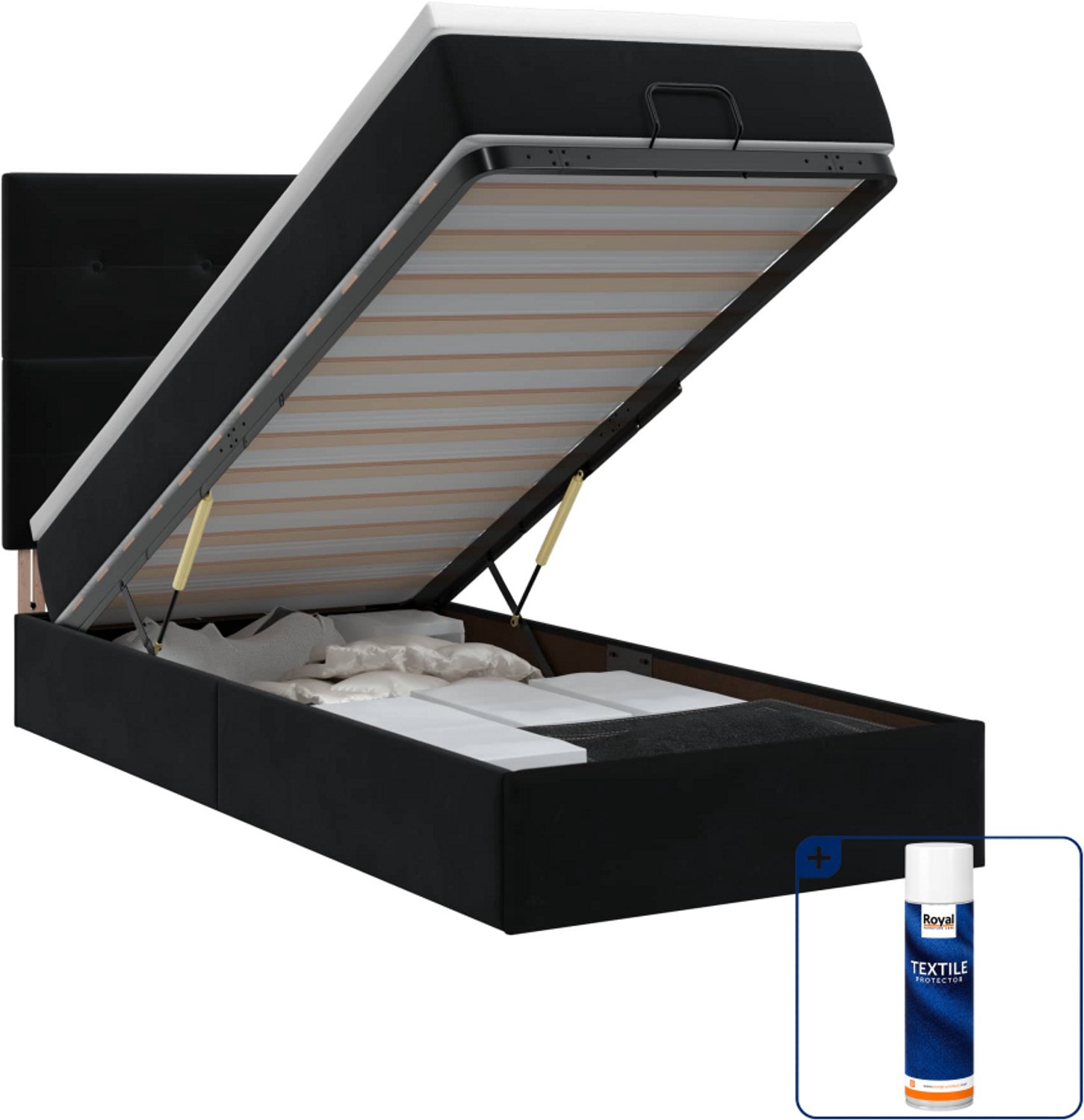 vidaXL ottoman bed met matras - 80 x 200 cm - fluweel - zwart - Inclusief textielbeschermer 500 ml