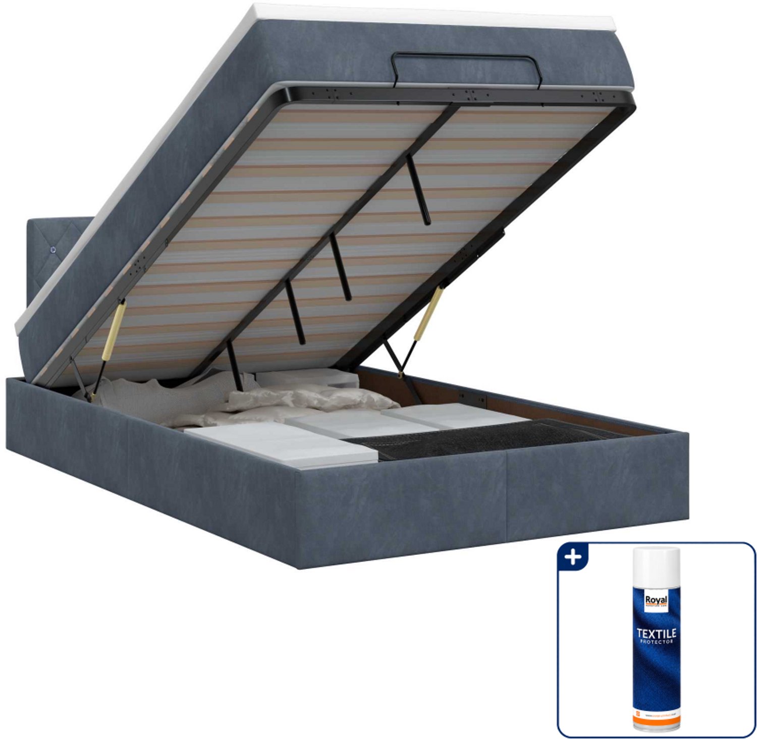 vidaXL Ottoman bed met matras - 120 x 200 cm - fluweel - donkergrijs - Inclusief textielbeschermer 500 ml Donker Grijn