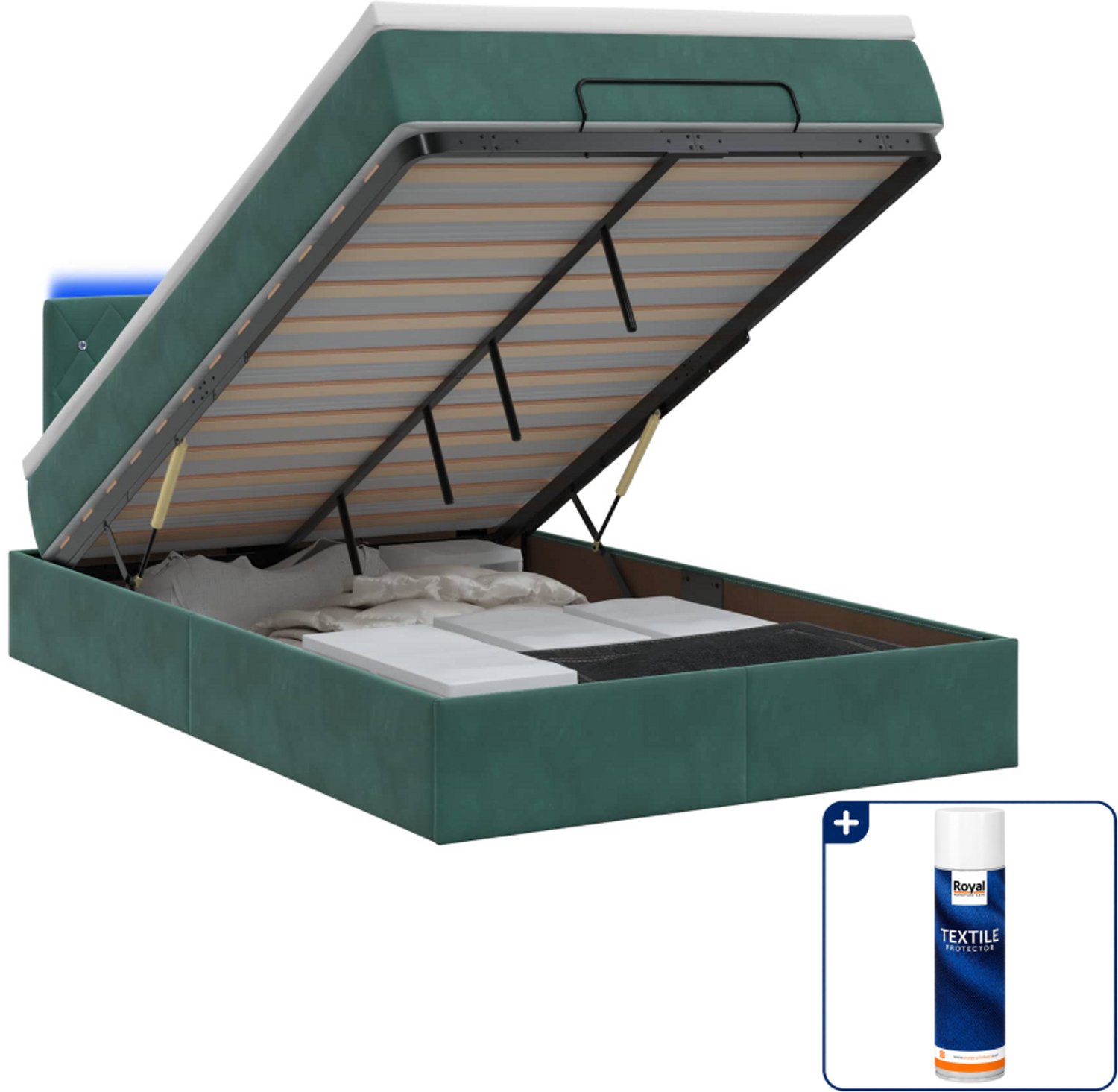 vidaXL ottoman bed met matras en led - 120 x 200 cm - donkergroen - Inclusief textielbeschermer 500 ml