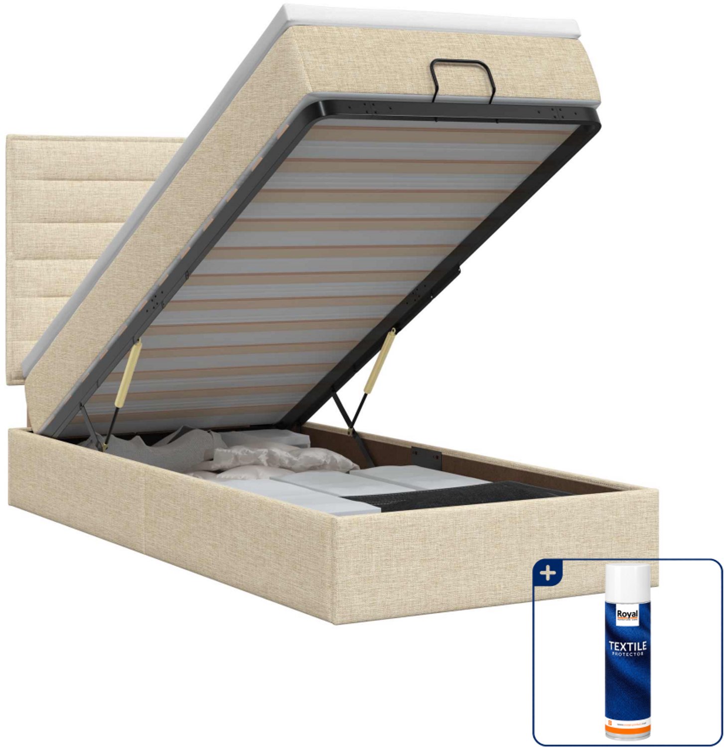 vidaXL ottoman bed met matras - 80 x 200 cm - stof - crèmekleurig - Inclusief textielbeschermer 500 ml