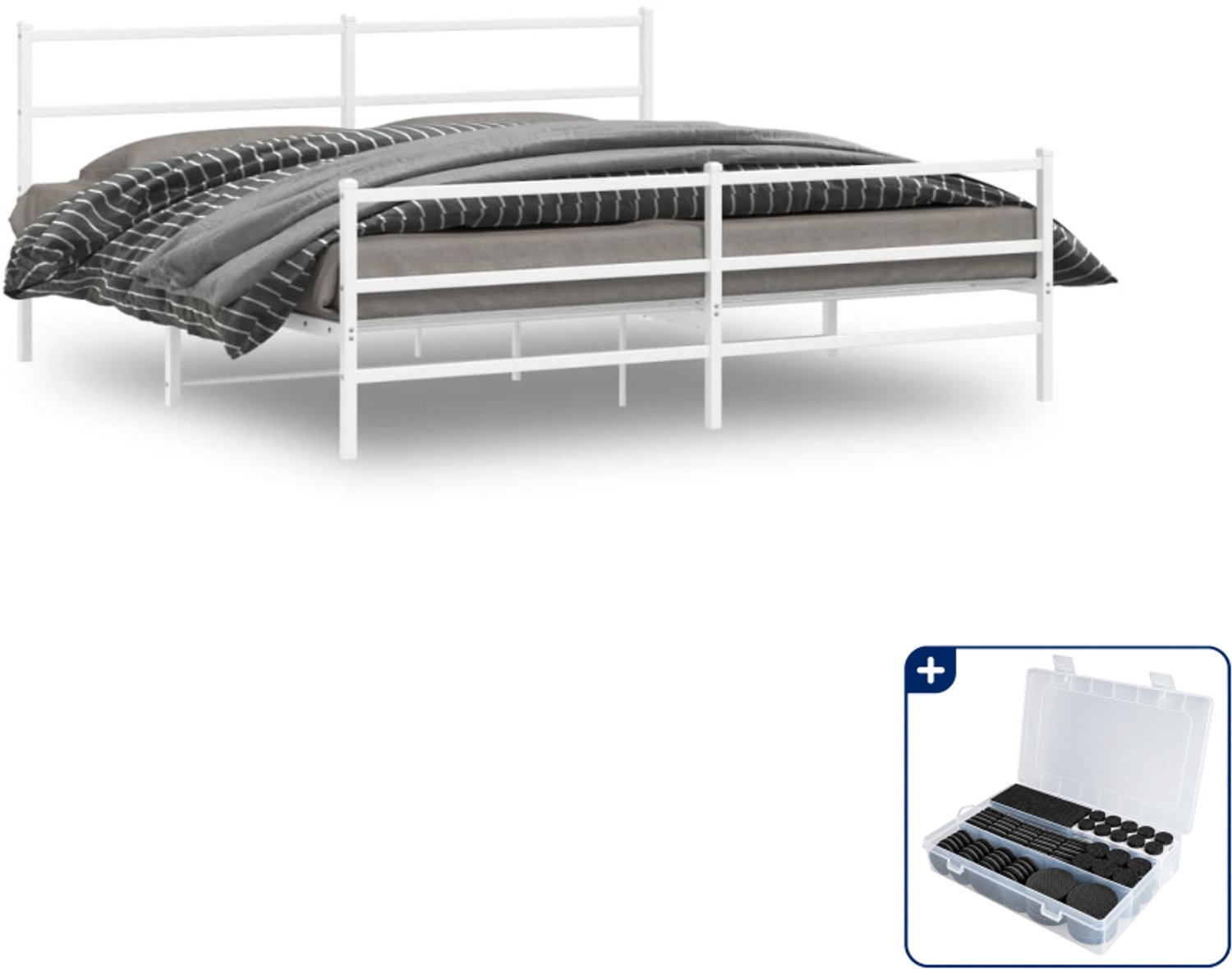 vidaXL Bedframe - 193 x 203 cm - metaal - wit - Inclusief antikrasvilt 177-delig