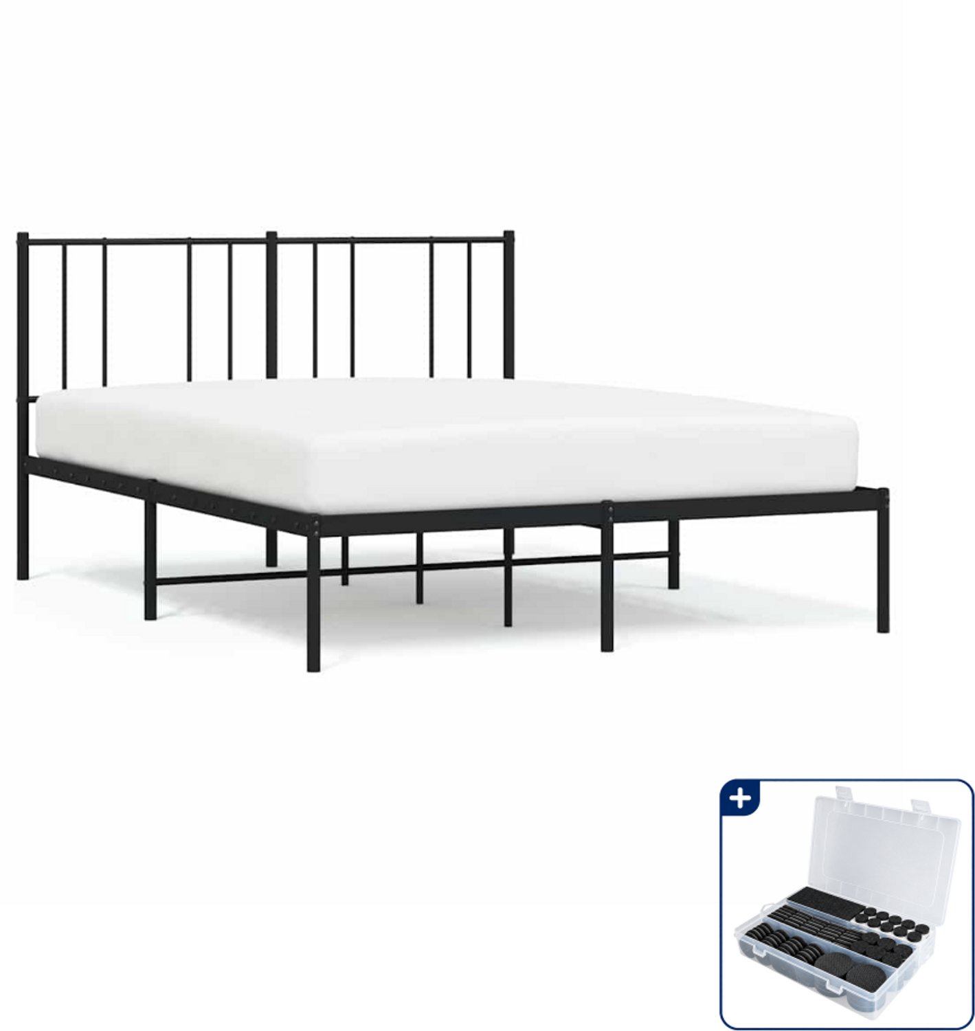 vidaXL Bedframe Small double - 140 x 200 cm - staal - zwart - Inclusief antikrasvilt 177-delig