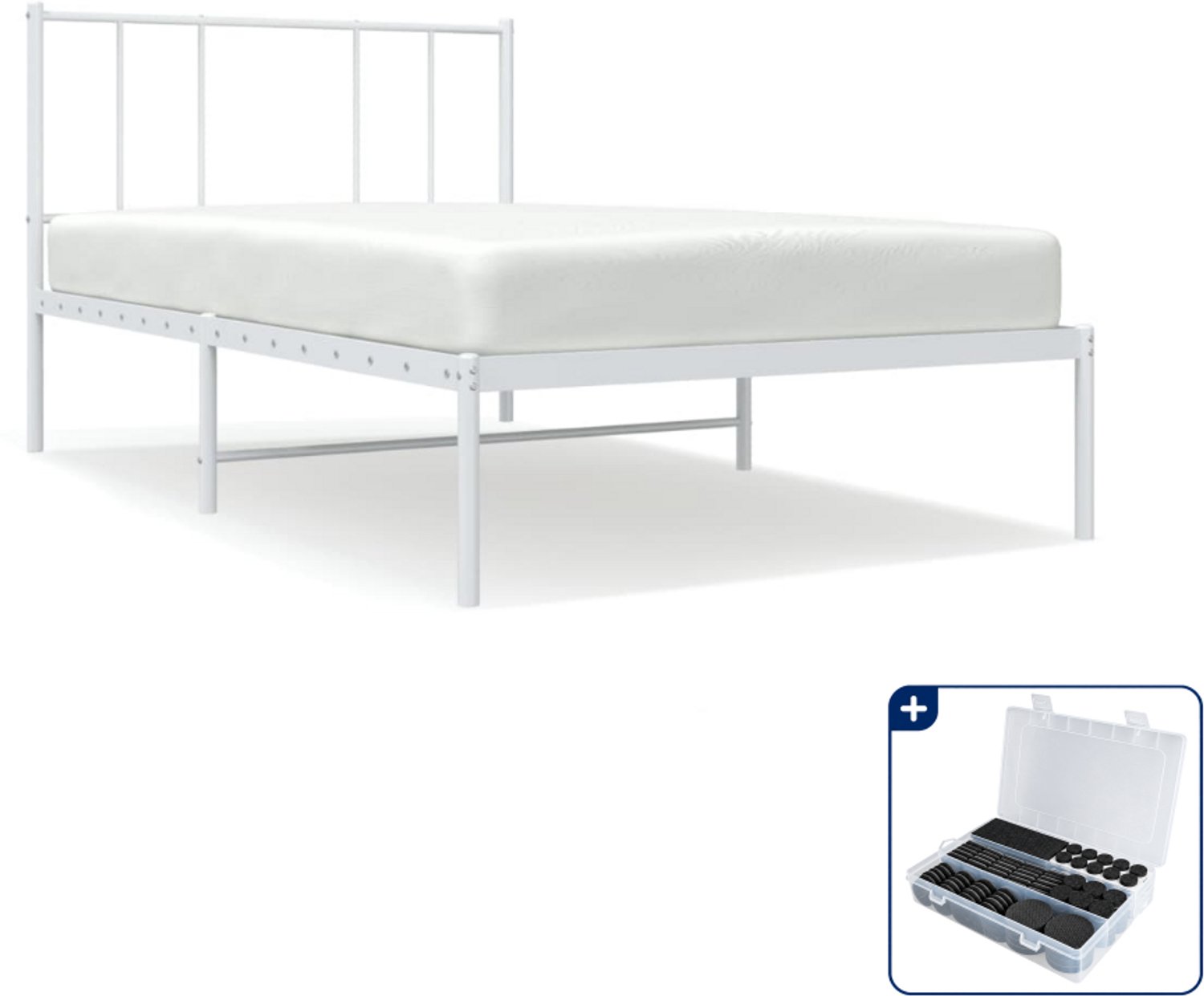 vidaXL bedframe met hoofdbord - 100 x 190 cm - staal - wit - Inclusief antikrasvilt 177-delig