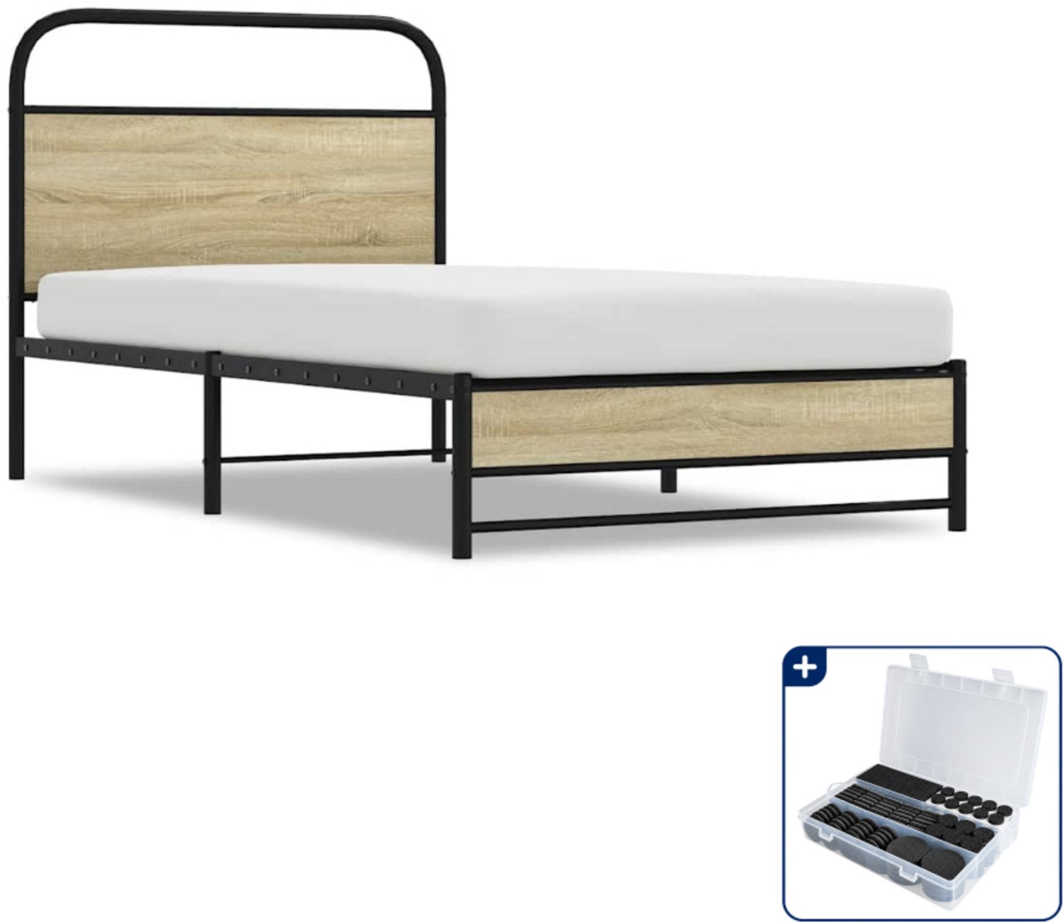 vidaXL bedframe - 90 x 200 cm - sonoma eikenkleur - Inclusief antikrasvilt 177-delig Bruin