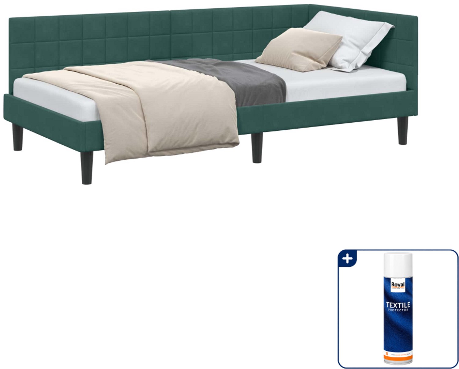 vidaXL hoekbedframe - 90 x 200 cm - fluweel - donkergroen - Inclusief textielbeschermer 500 ml