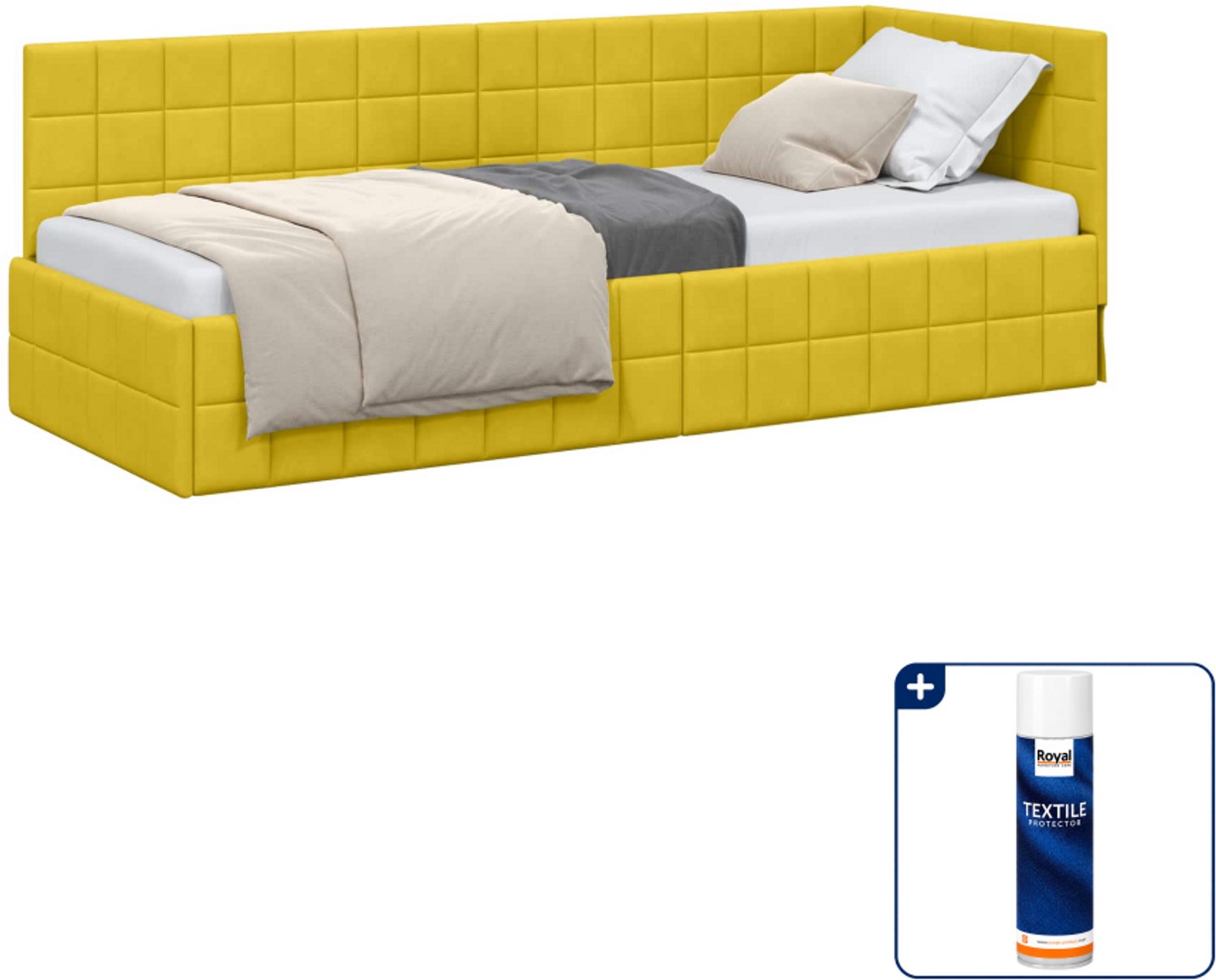 vidaXL hoekbedframe - 80 x 200 cm - fluweel - geel - Inclusief textielbeschermer 500 ml