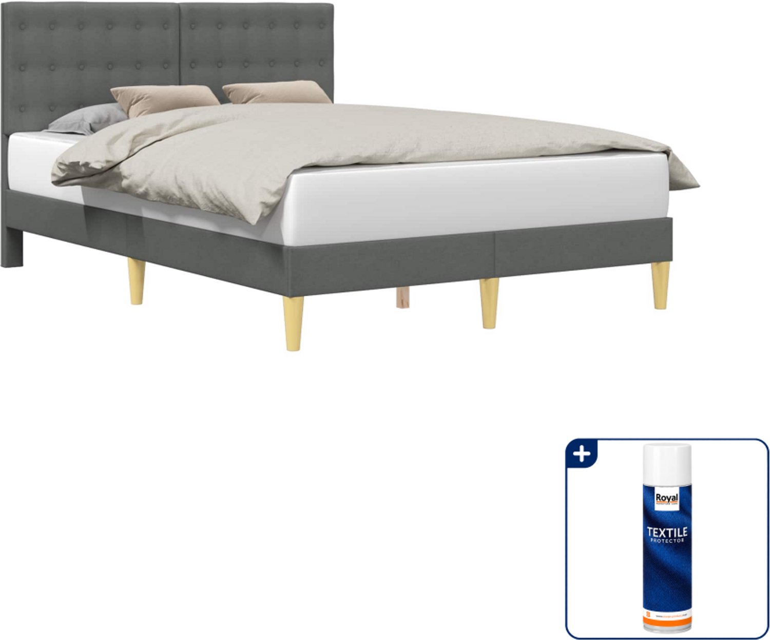 vidaXL Bedframe Small double - 140 x 200 cm - stof - donkergrijs - Inclusief textielbeschermer 500 ml