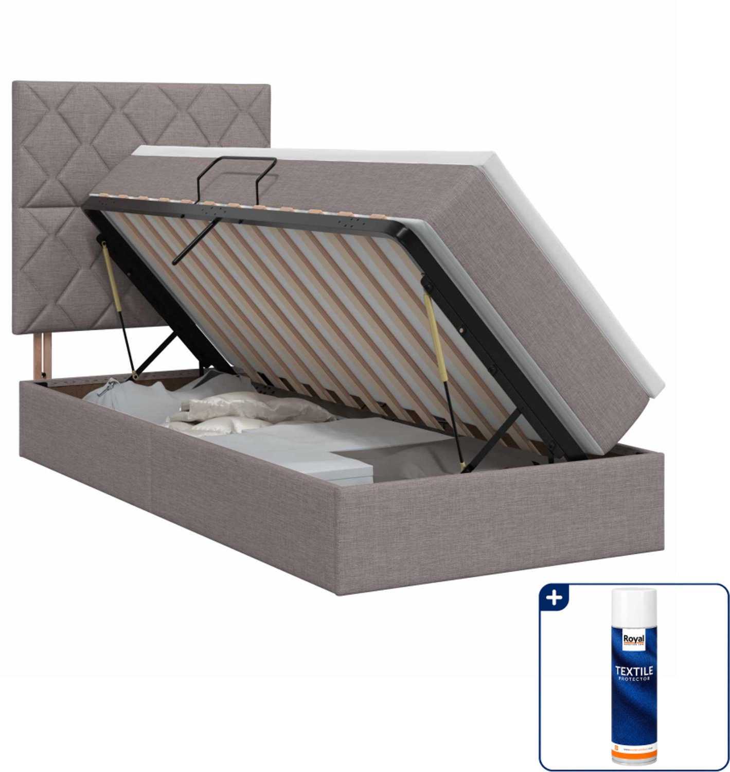 vidaXL opbergbed met matras - 100 x 200 cm - taupe - Inclusief textielbeschermer 500 ml