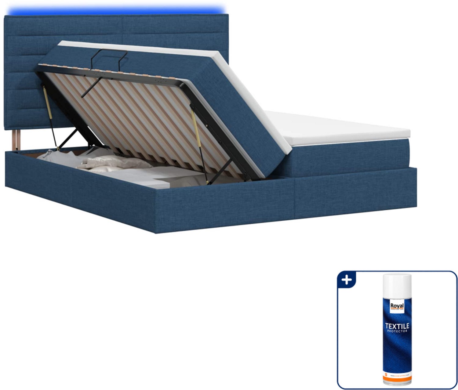 vidaXL Kingsize led-opslagbed met matras - 180 x 200 cm - blauw - Inclusief textielbeschermer 500 ml