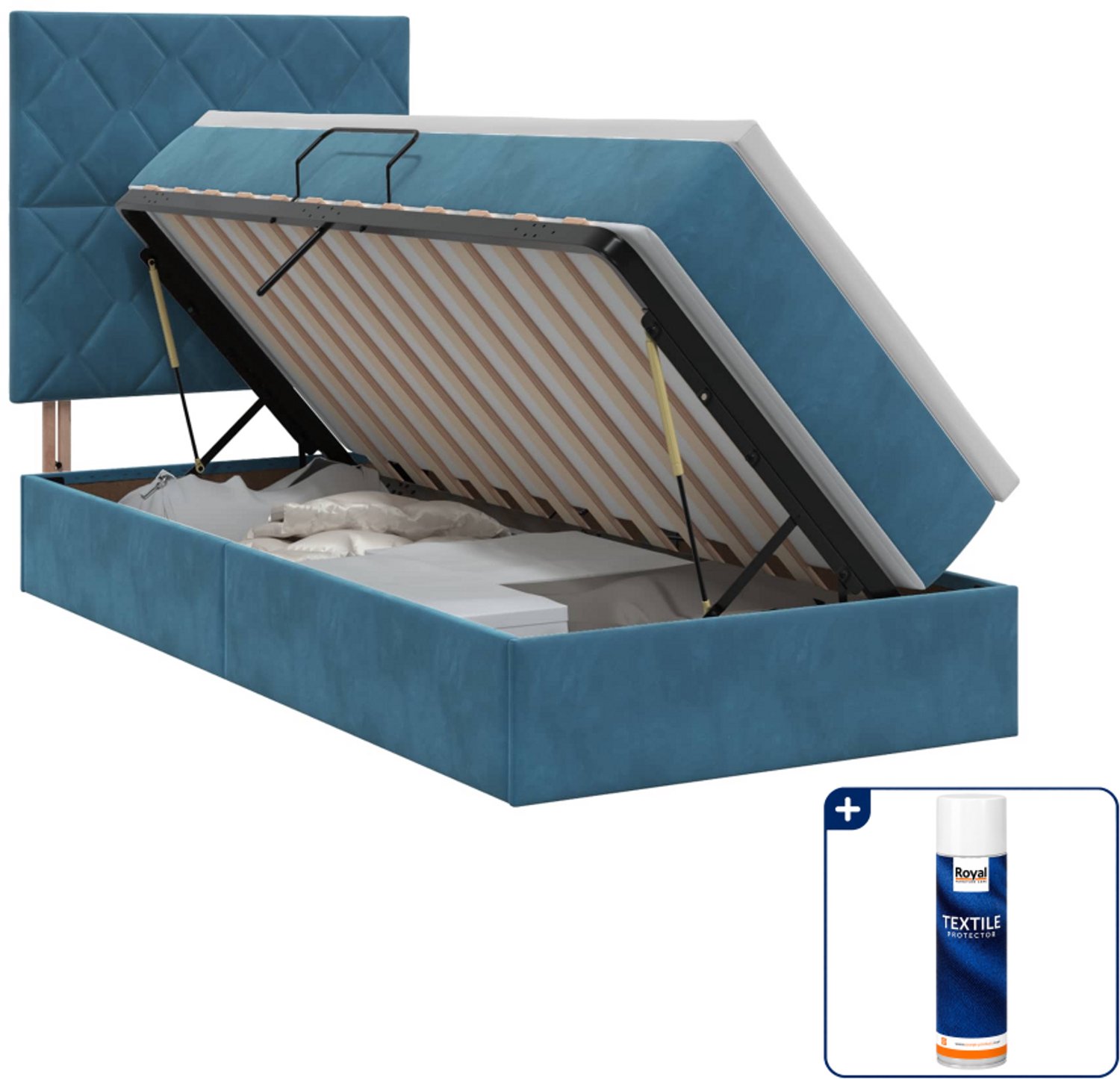 vidaXL Opbergbed met matras - 90 x 190 cm - metaal - donkerblauw - Inclusief textielbeschermer 500 ml